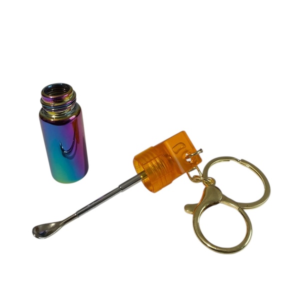 mini glass spice dispenser keychain: extending spoon scoop snuff storage stash - Picture 9 of 14